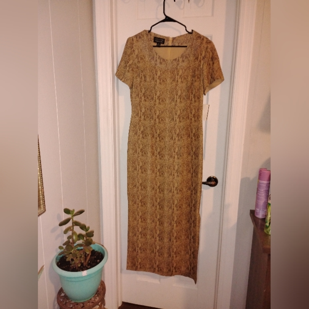 Elegant Tan Silk Dress Spenser Jeremy